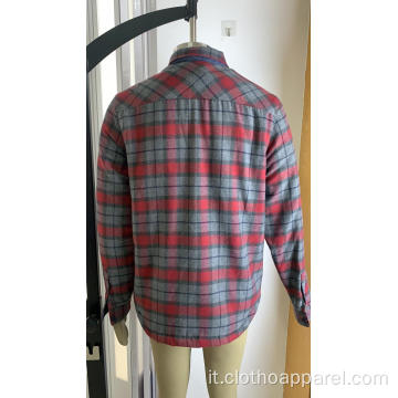 Camicia a quadretti rossa e grigia da uomo in cotone con doppia tasca
